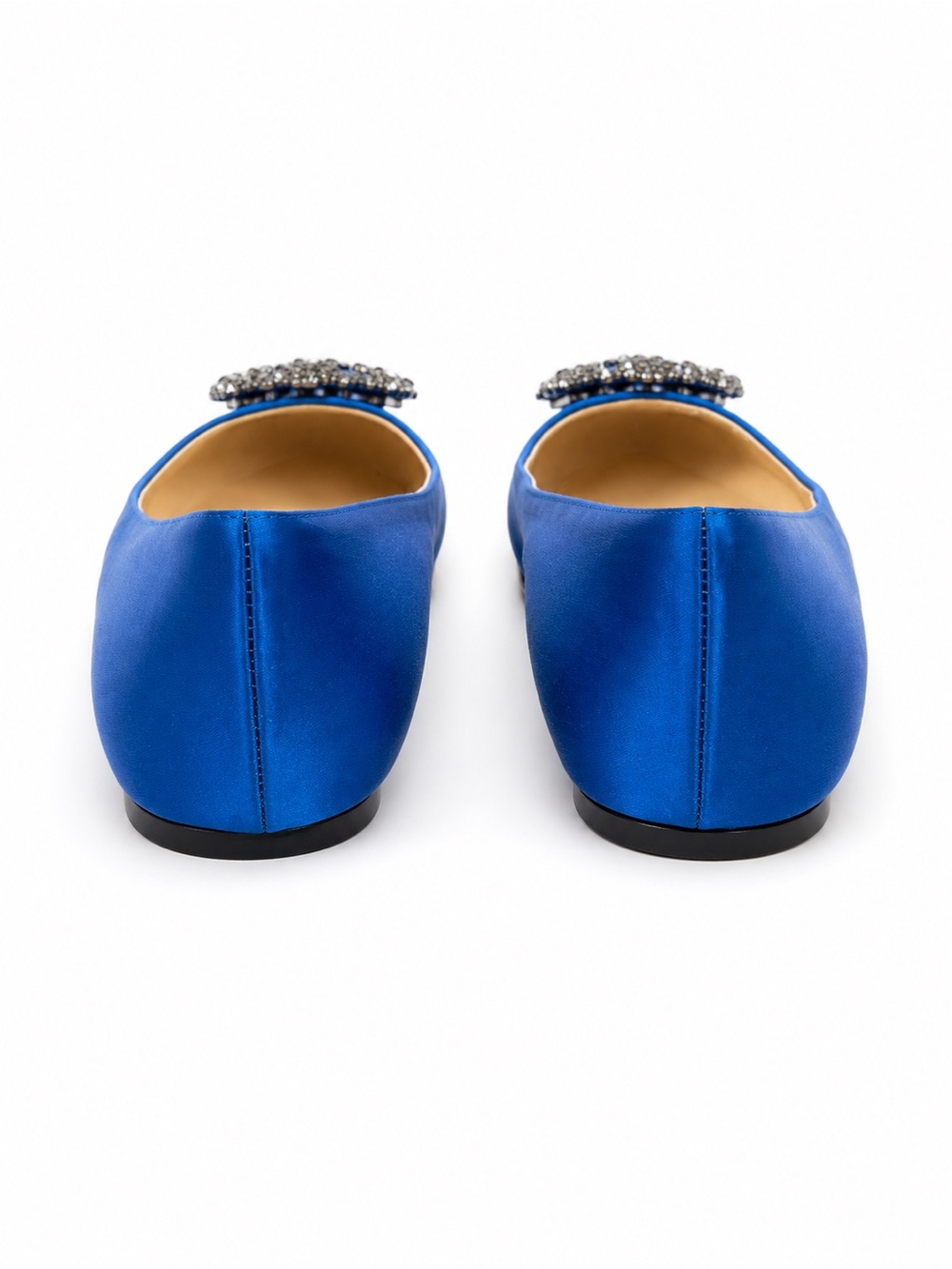 Manolo Blahnik Hangisi Blue Satin Crystal Buckle Flats EU 38 - Picture 4 of 9